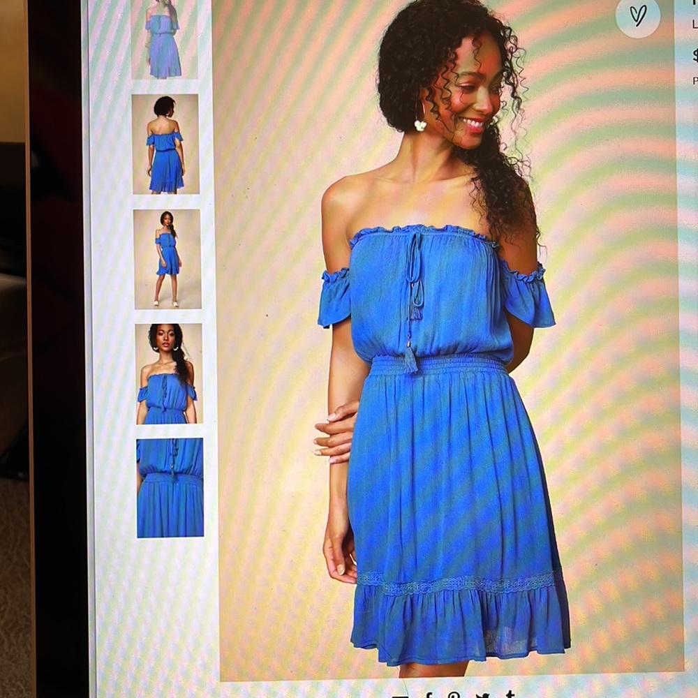 Lulus Palmeras blue off the shoulder mini dress NWT size Small. Fully lined.